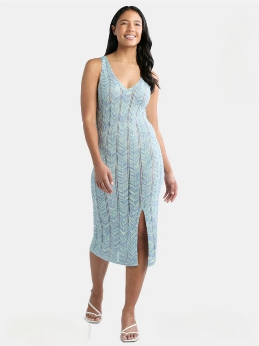 Madden NYC Crochet Mermaidcore Space Dye Sleeveless V-Neck Midi Dress NWT.